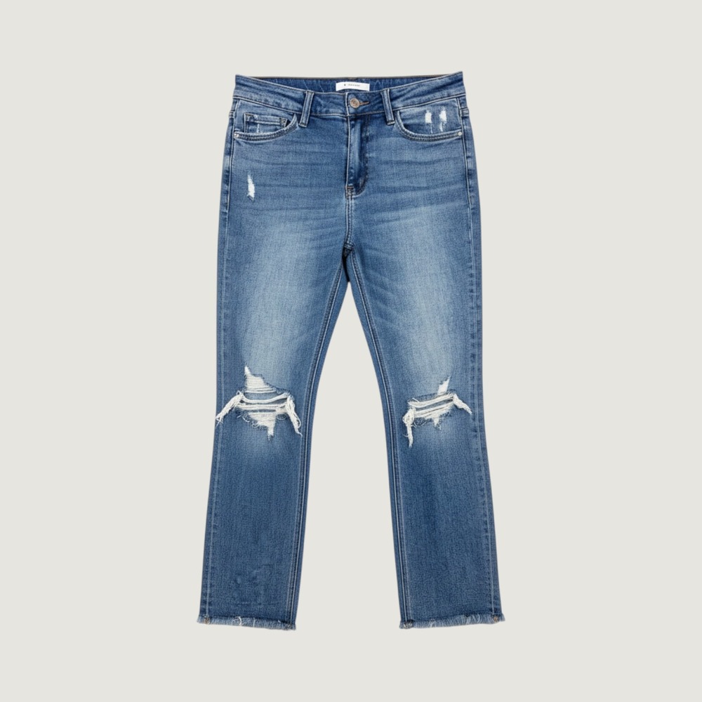 Vervet Distressed Straight Leg Jeans Womens 29 Blue Frayed Hem V2210